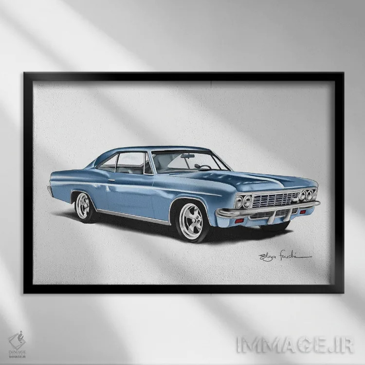 تابلو ایمپالا آبی (مدل خودرو) اثر الزا فوچه - نمای قابدار مشکی