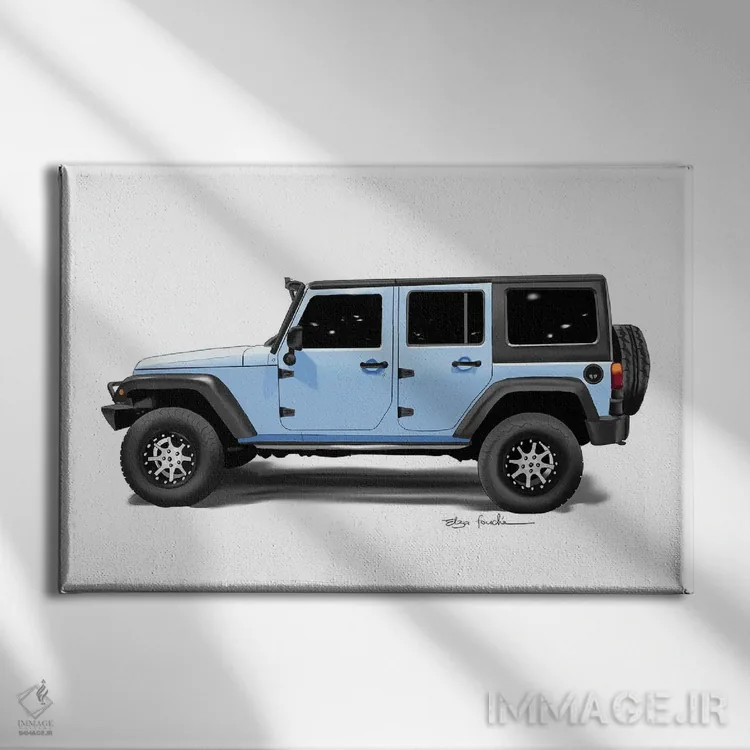 تابلو جیپ آبی اثر الزا فوچه - نمای روبهرو روی دیوار