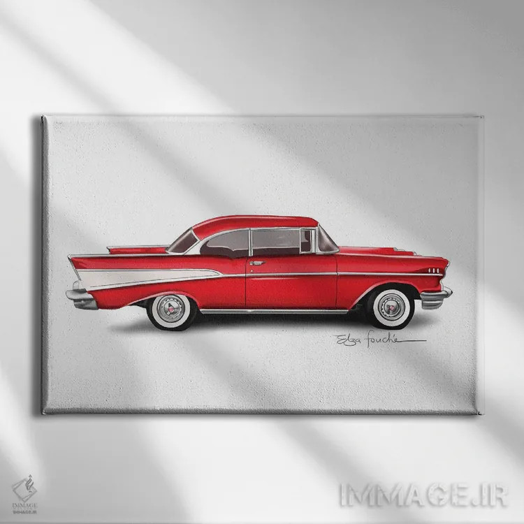 تابلو بل ایر قرمز (مدل خودرو) اثر الزا فوچه - نمای روبهرو روی دیوار