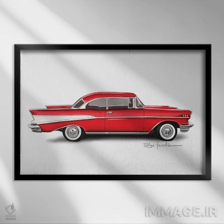 تابلو بل ایر قرمز (مدل خودرو) اثر الزا فوچه - نمای قابدار مشکی