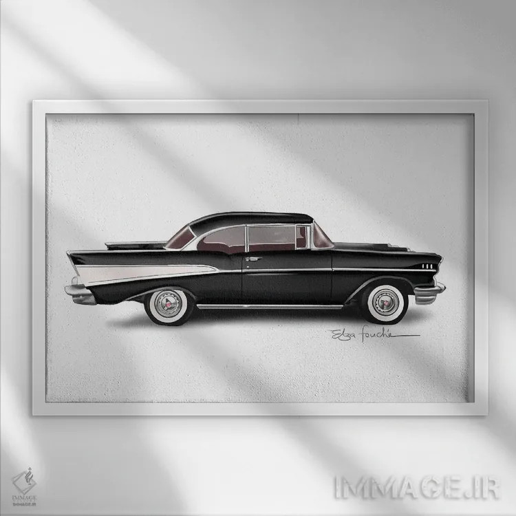 تابلو بل ایر مشکی (مدل خودرو) اثر الزا فوچه - نمای قابدار سفید