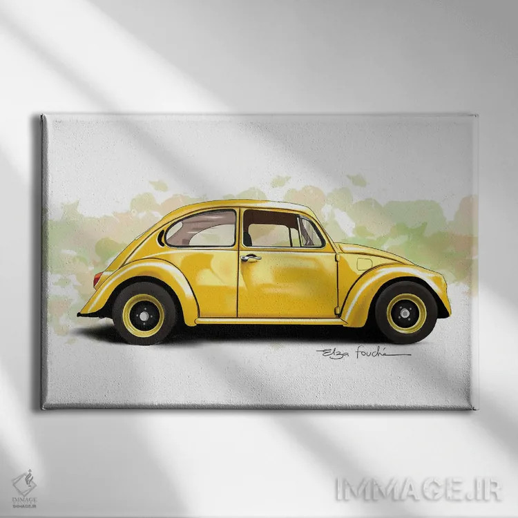 تابلو باگی زرد (خودرو تفریحی) اثر الزا فوچه - نمای روبهرو روی دیوار