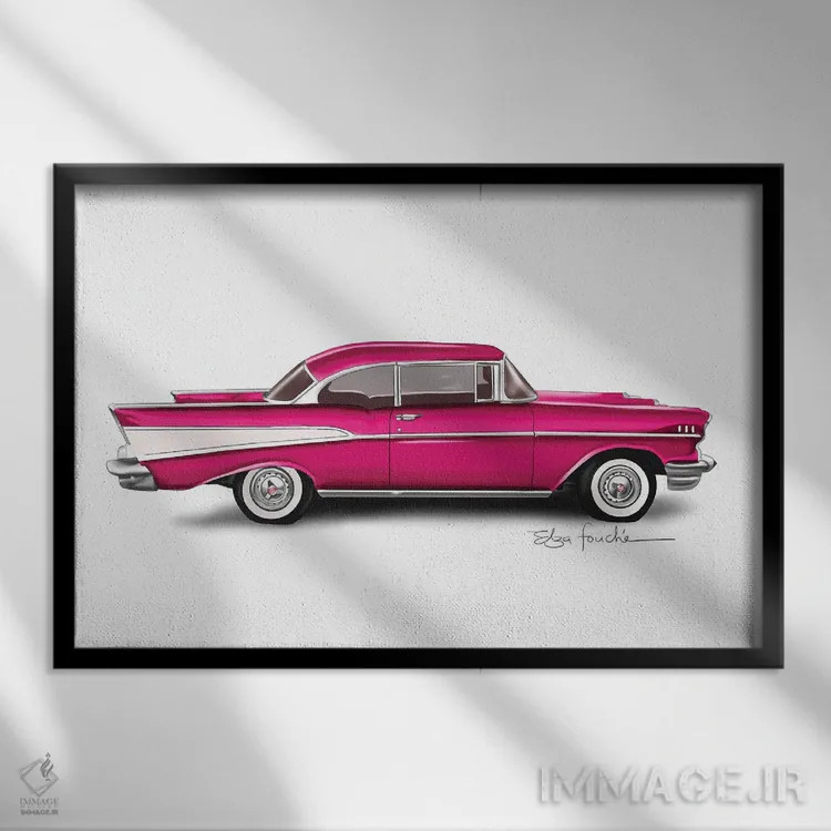 تابلو بل ایر صورتی (مدل خودرو) اثر الزا فوچه - نمای قابدار مشکی