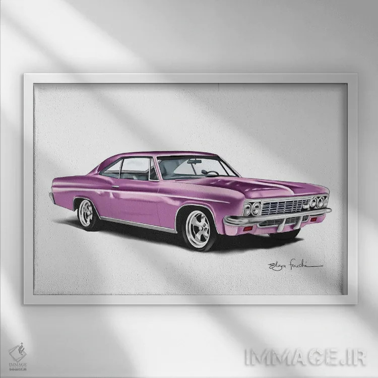 تابلو ایمپالا صورتی (مدل خودرو) اثر الزا فوچه - نمای قابدار سفید