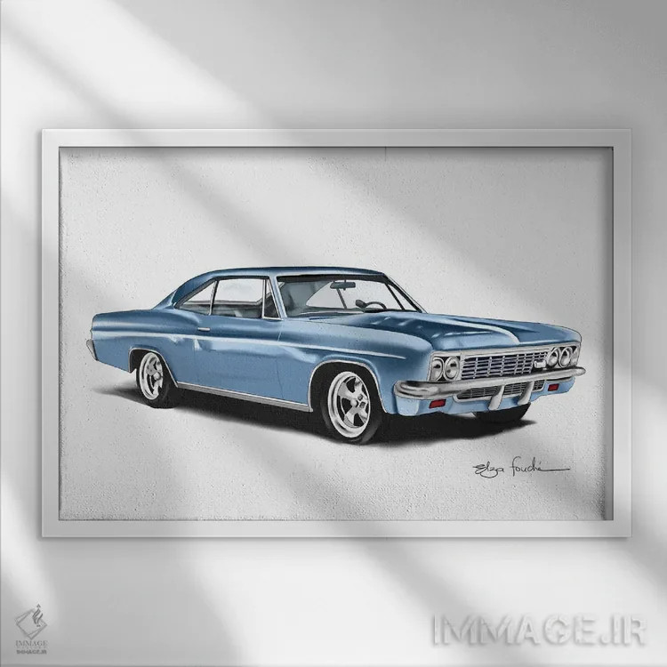 تابلو ایمپالا آبی (مدل خودرو) اثر الزا فوچه - نمای قابدار سفید