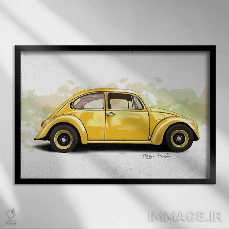 تابلو باگی زرد (خودرو تفریحی) اثر الزا فوچه - نمای قابدار مشکی