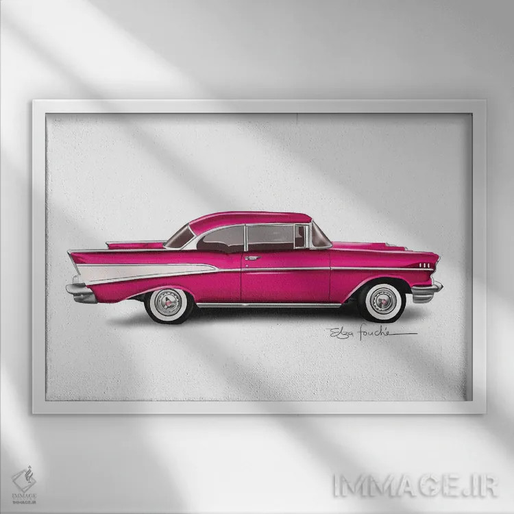 تابلو بل ایر صورتی (مدل خودرو) اثر الزا فوچه - نمای قابدار سفید