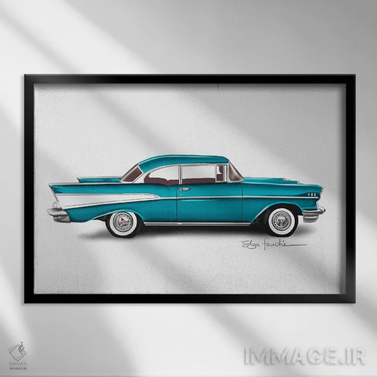 تابلو بل ایر آبی (مدل خودرو) اثر الزا فوچه - نمای قابدار مشکی