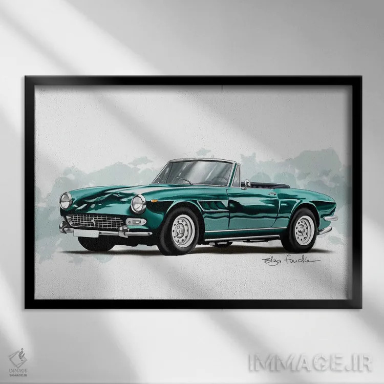 تابلو فراری (مدل خودرو اسپرت) اثر الزا فوچه - نمای قابدار مشکی