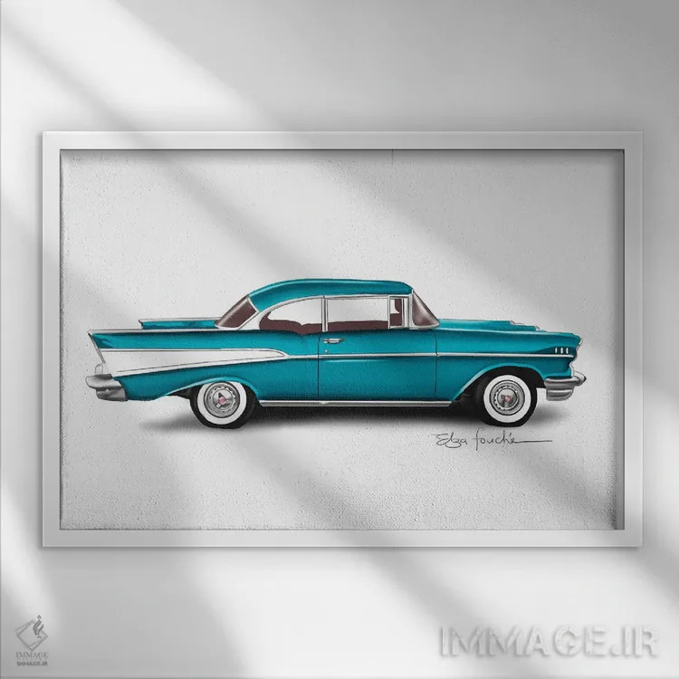 تابلو بل ایر آبی (مدل خودرو) اثر الزا فوچه - نمای قابدار سفید