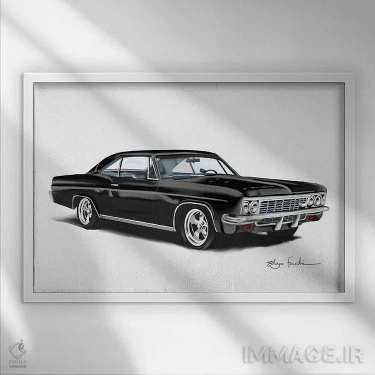 تابلو ایمپالا مشکی (مدل خودرو) اثر الزا فوچه - نمای قابدار سفید