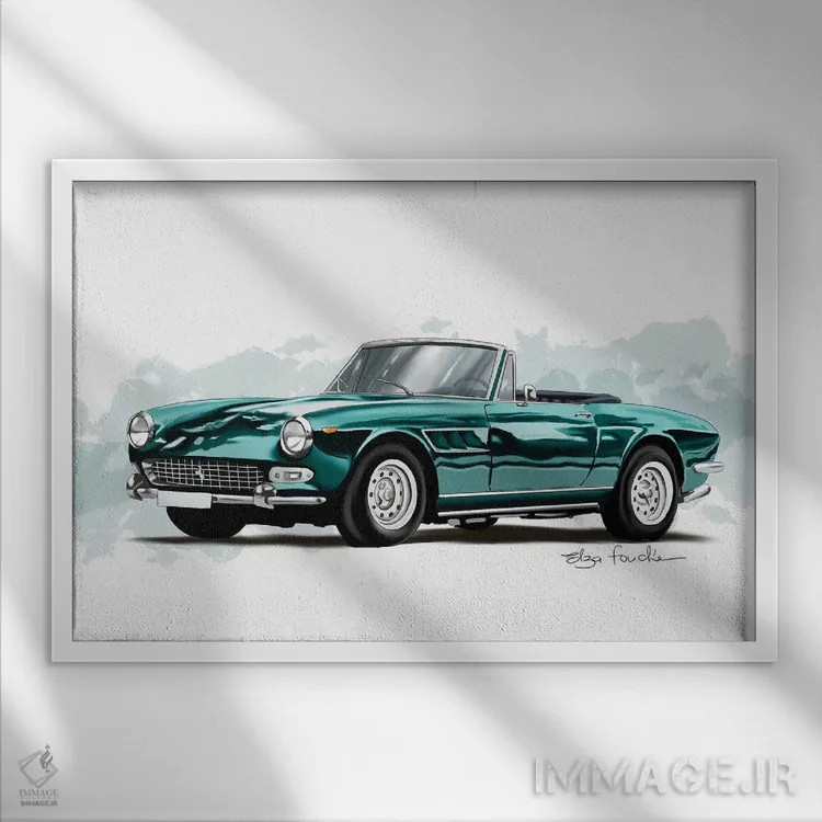 تابلو فراری (مدل خودرو اسپرت) اثر الزا فوچه - نمای قابدار سفید