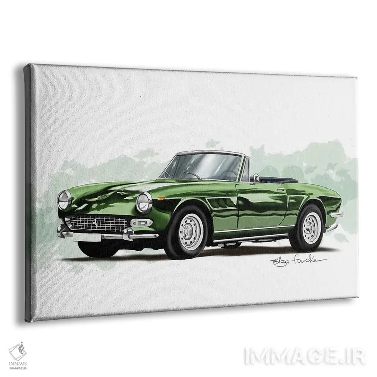 تابلو فراری سبز (مدل خودرو اسپرت) اثر الزا فوچه - نمای پرسپکتیو محصول