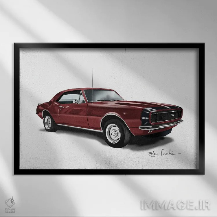 تابلو کامارو زرشکی (مدل خودرو) اثر الزا فوچه - نمای قابدار مشکی