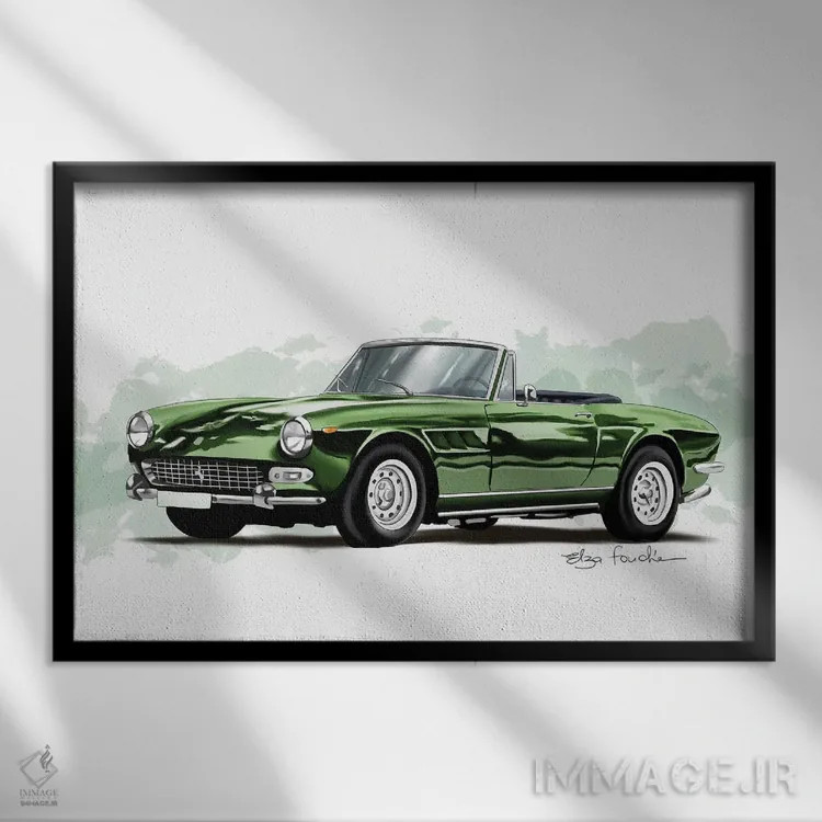 تابلو فراری سبز (مدل خودرو اسپرت) اثر الزا فوچه - نمای قابدار مشکی
