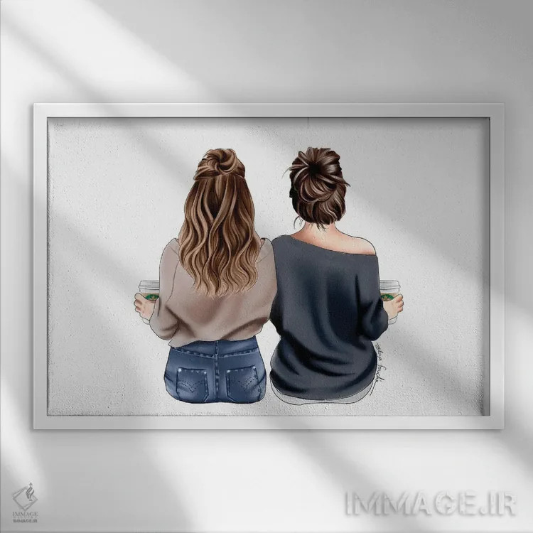 تابلو دوستان قهوهدوست اثر الزا فوچه - نمای قابدار سفید
