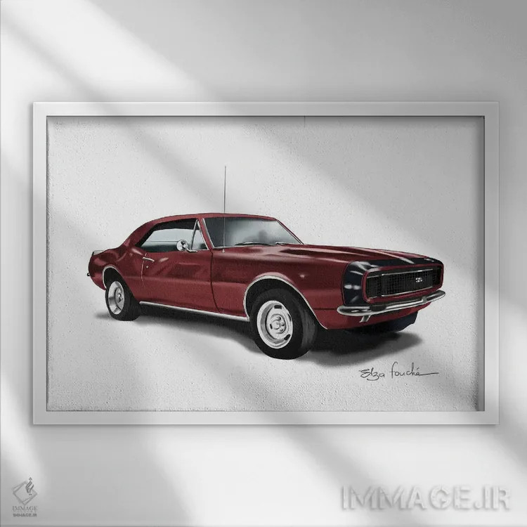 تابلو کامارو زرشکی (مدل خودرو) اثر الزا فوچه - نمای قابدار سفید