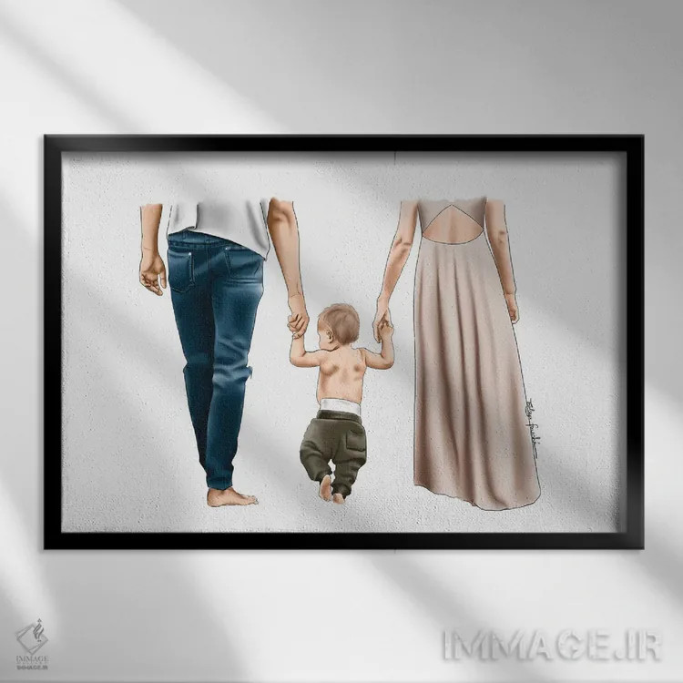 تابلو قدمزدن خانوادگی اثر الزا فوچه - نمای قابدار مشکی