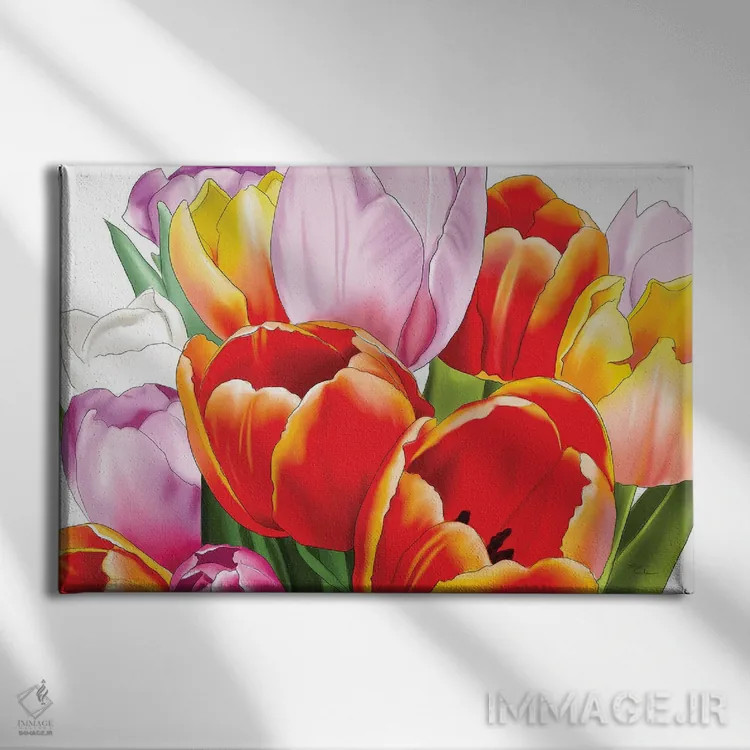 تابلو لالههای رنگارنگ اثر الزا فوچه - نمای روبهرو روی دیوار