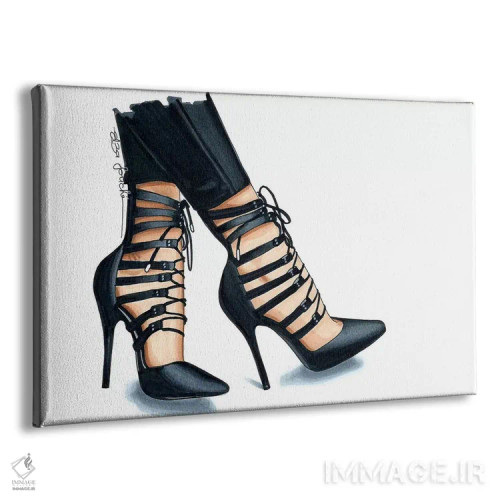 تابلو کفش پاشنهدار مشکی براق اثر الزا فوچه - نمای پرسپکتیو محصول