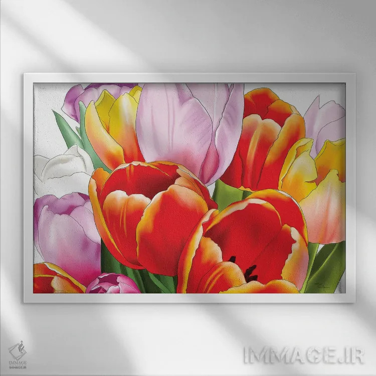 تابلو لالههای رنگارنگ اثر الزا فوچه - نمای قابدار سفید