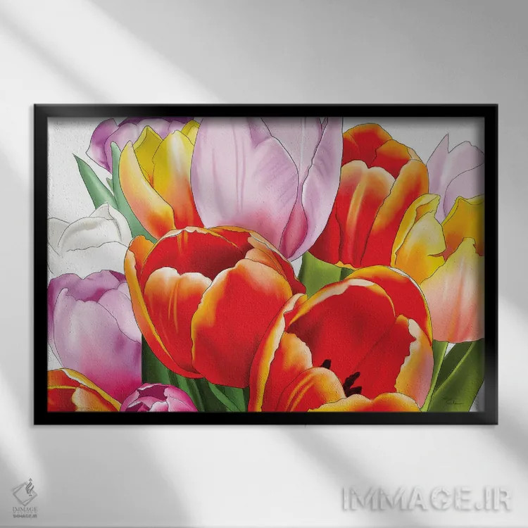 تابلو لالههای رنگارنگ اثر الزا فوچه - نمای قابدار مشکی