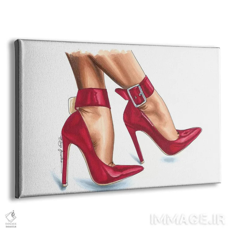 تابلو کفش پاشنهدار یاقوتی اثر الزا فوچه - نمای پرسپکتیو محصول
