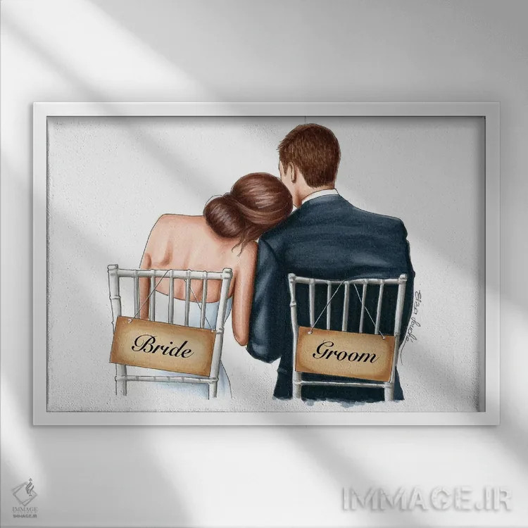 تابلو عروس و داماد اثر الزا فوچه - نمای قابدار سفید