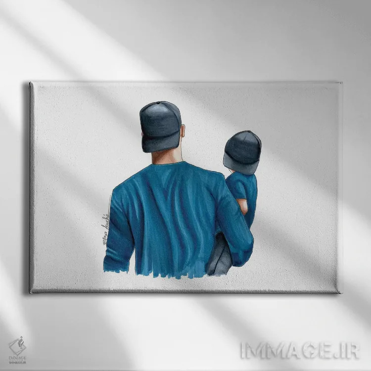 تابلو پدر و پسر اثر الزا فوچه - نمای روبهرو روی دیوار