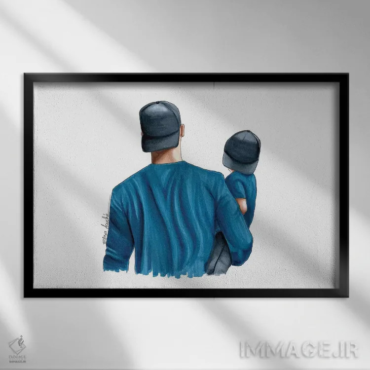 تابلو پدر و پسر اثر الزا فوچه - نمای قابدار مشکی