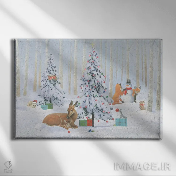 تابلو حیوانات کریسمسی شاد ۱ اثر امیلی آدامز - نمای روبهرو روی دیوار