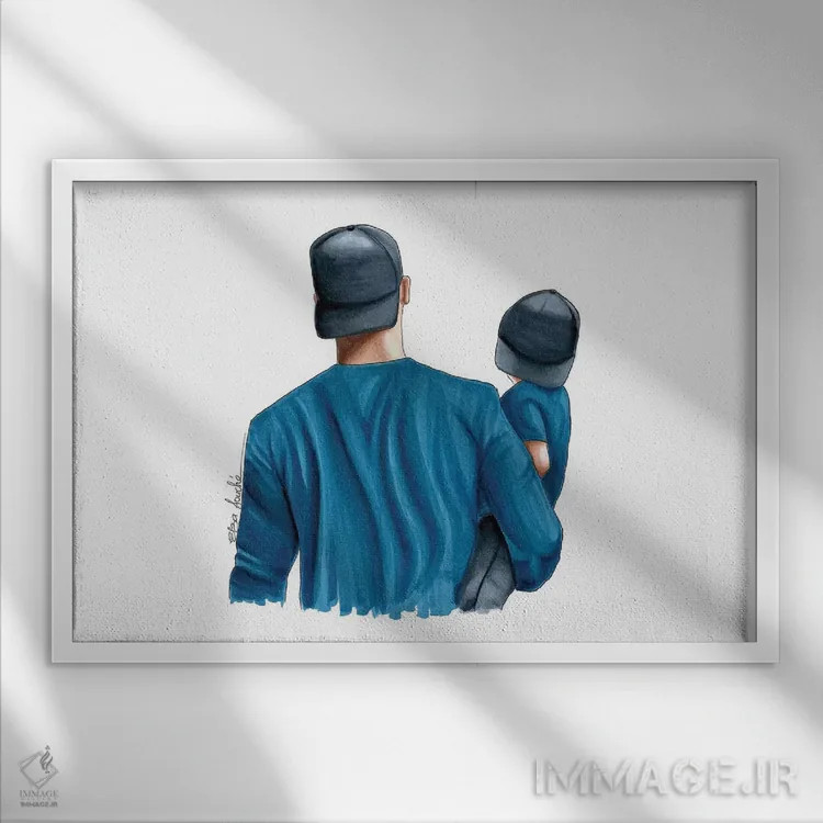 تابلو پدر و پسر اثر الزا فوچه - نمای قابدار سفید