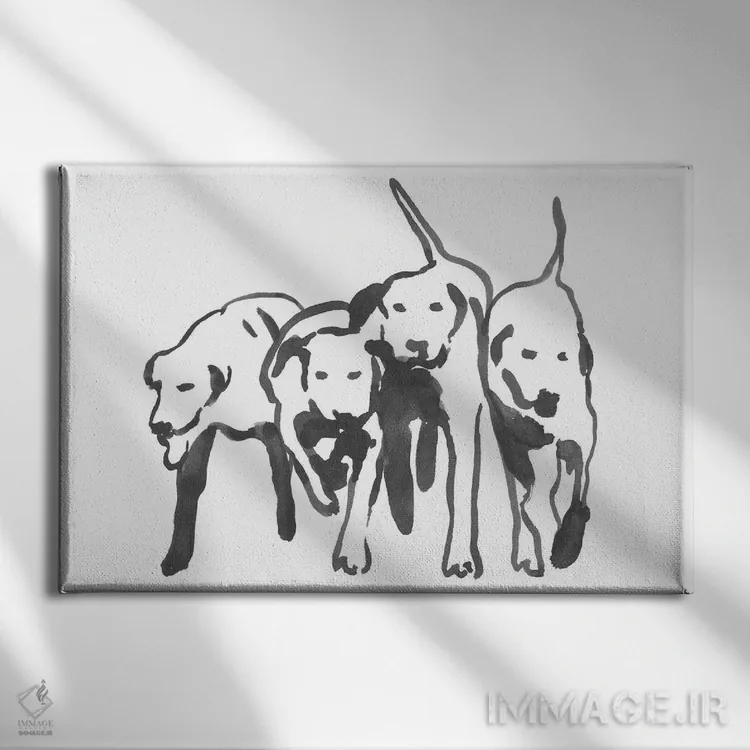 تابلو سگها در حال دویدن ۲ اثر اما کارولین - نمای روبهرو روی دیوار