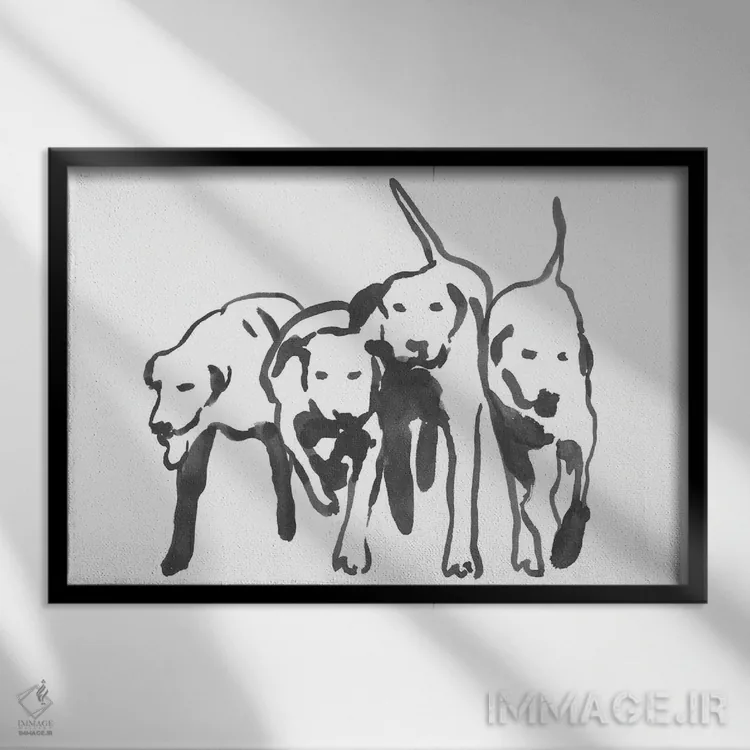 تابلو سگها در حال دویدن ۲ اثر اما کارولین - نمای قابدار مشکی