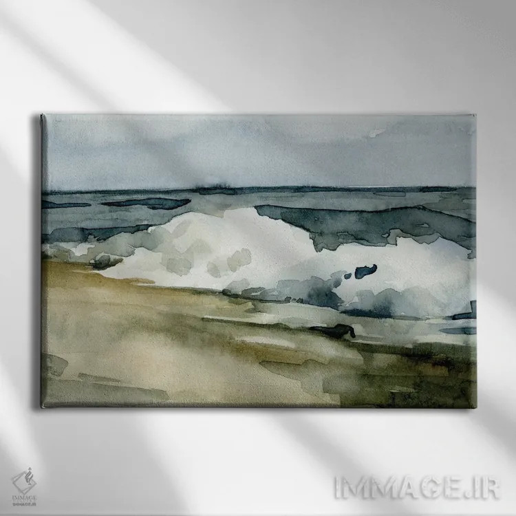 تابلو موجهای آبرنگی آزاد ۲ اثر اما کارولین - نمای روبهرو روی دیوار