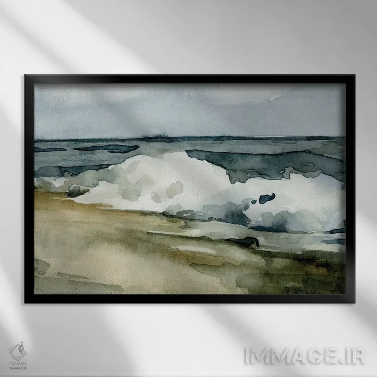 تابلو موجهای آبرنگی آزاد ۲ اثر اما کارولین - نمای قابدار مشکی