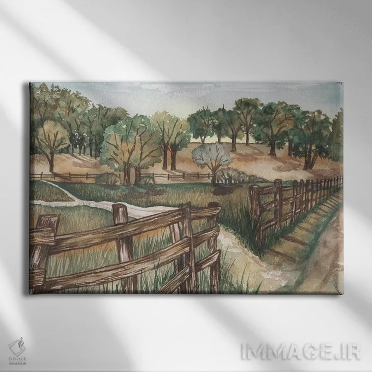 تابلو منظرهٔ مزرعه اثر الیزابت مدلی - نمای روبهرو روی دیوار