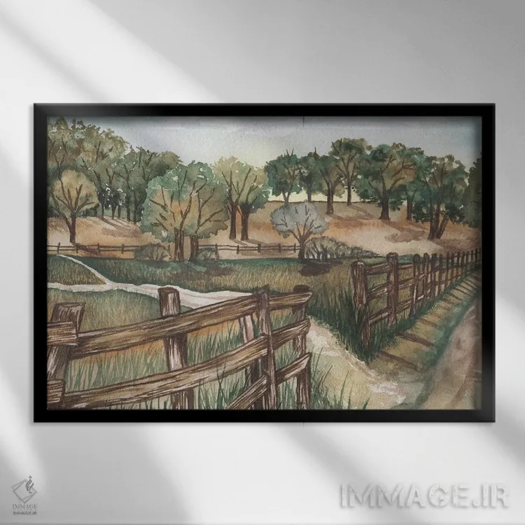 تابلو منظرهٔ مزرعه اثر الیزابت مدلی - نمای قابدار مشکی