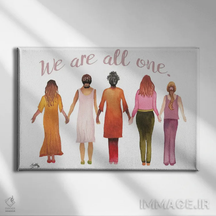 تابلو ما همه یکی هستیم اثر الیزابت مدلی - نمای روبهرو روی دیوار
