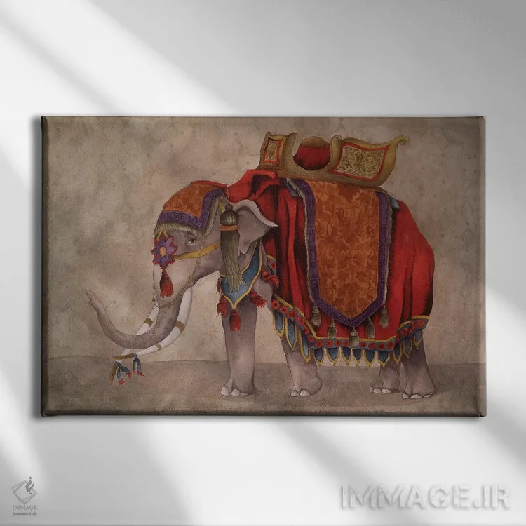 تابلو فیلهای آیینی ۱ اثر الیزابت مدلی - نمای روبهرو روی دیوار