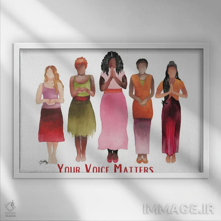 تابلو صدای تو مهم است اثر الیزابت مدلی - نمای قابدار سفید