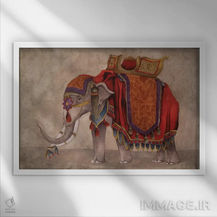 تابلو فیلهای آیینی ۱ اثر الیزابت مدلی - نمای قابدار سفید