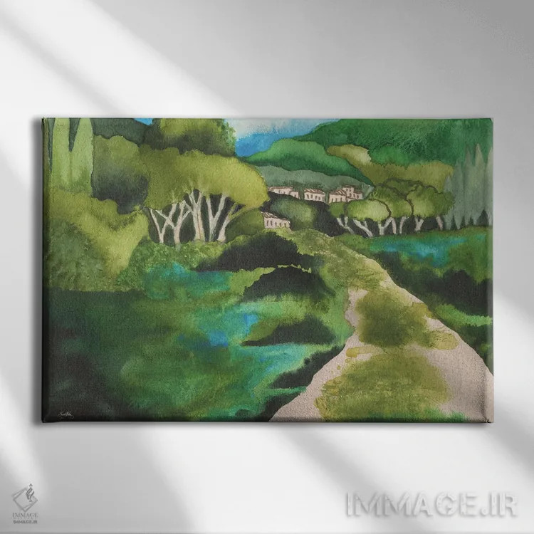 تابلو روستای کوچک I اثر الیزابت مدلی - نمای روبهرو روی دیوار