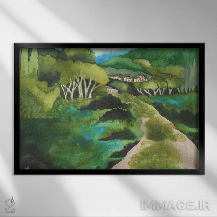 تابلو روستای کوچک I اثر الیزابت مدلی - نمای قابدار مشکی