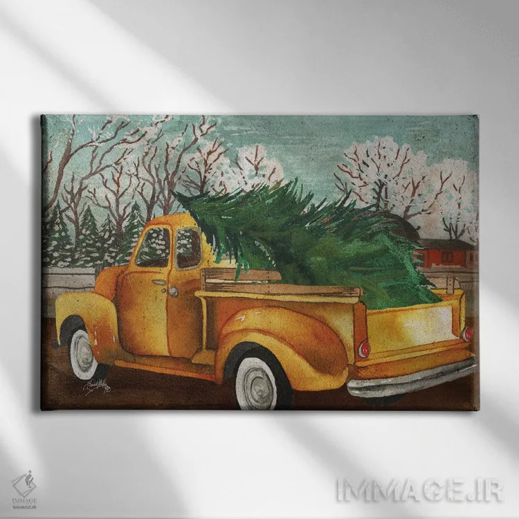 تابلو کامیون زرد و درخت III اثر الیزابت مدلی - نمای روبهرو روی دیوار
