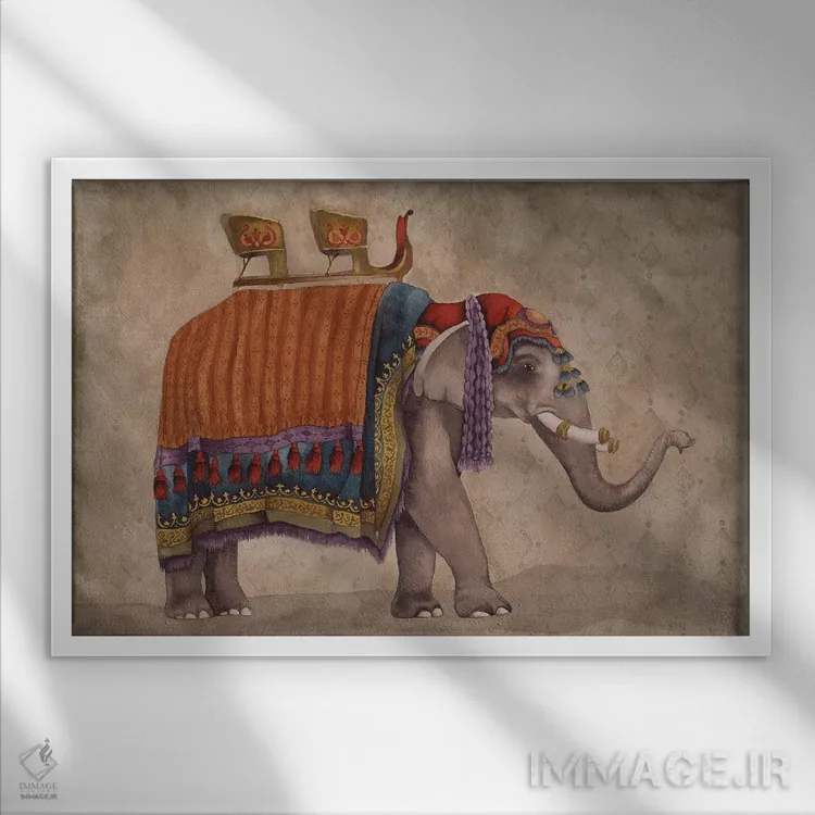 تابلو فیلهای آیینی ۲ اثر الیزابت مدلی - نمای قابدار سفید