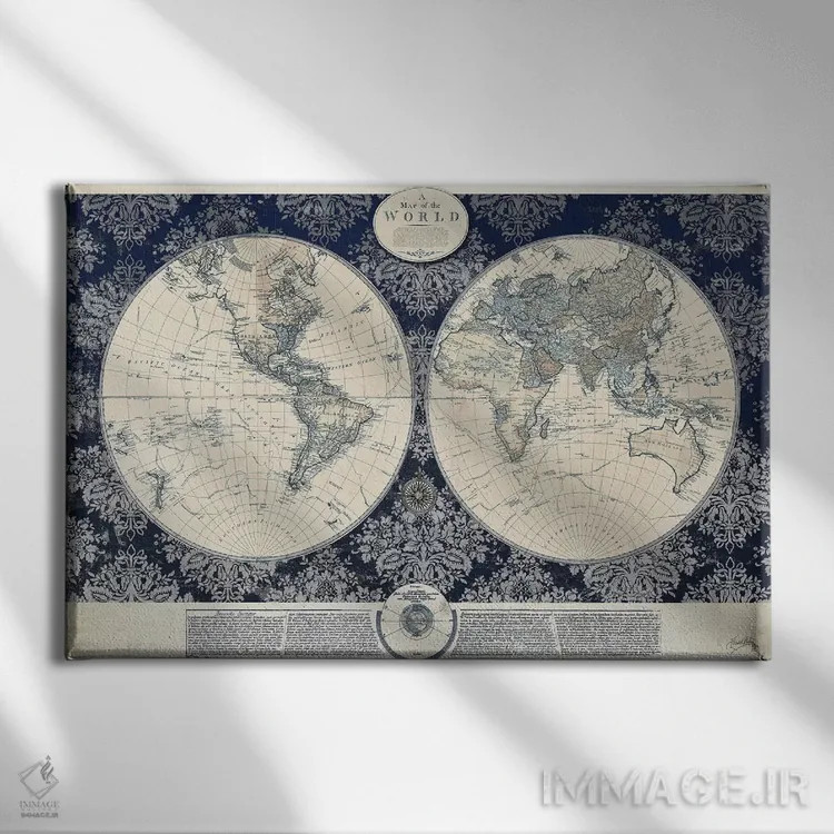 تابلو نقشهٔ آبی جهان اثر الیزابت مدلی - نمای روبهرو روی دیوار