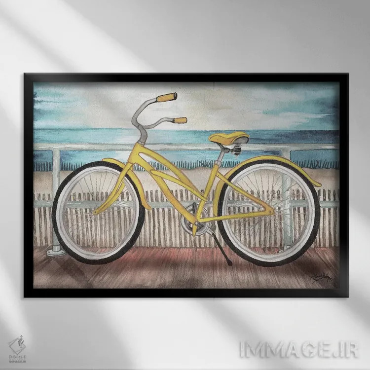تابلو دوچرخهسواری ساحلی اثر الیزابت مدلی - نمای قابدار مشکی