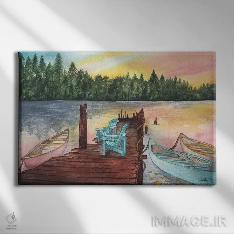 تابلو غروبهای دریاچه اثر الیزابت مدلی - نمای روبهرو روی دیوار