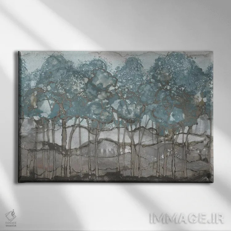 تابلو جنگل آبرنگی ملایم اثر الیزابت مدلی - نمای روبهرو روی دیوار